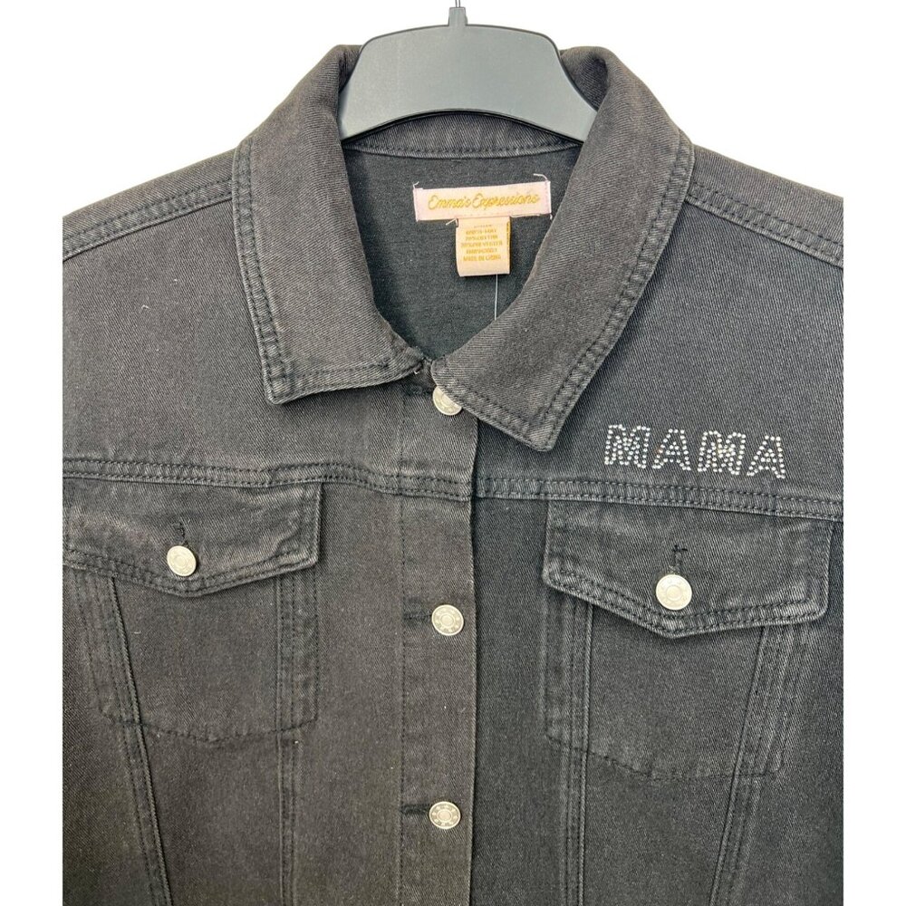Emmas Expressions "Mama" Embroidered Black Denim Jacket With Butterfly Medium - Picture 10 of 14